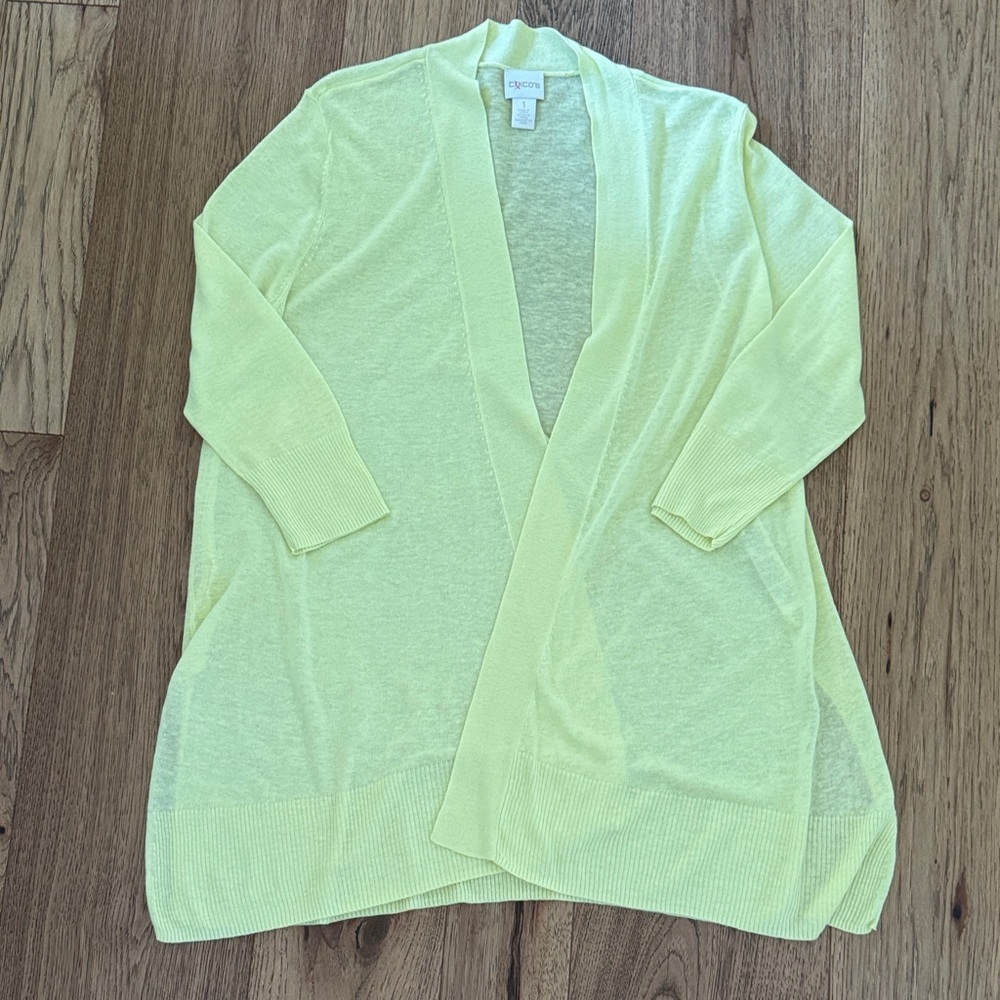 😊Chico's Pale Yellow Open-Front Lightweight Cardigan